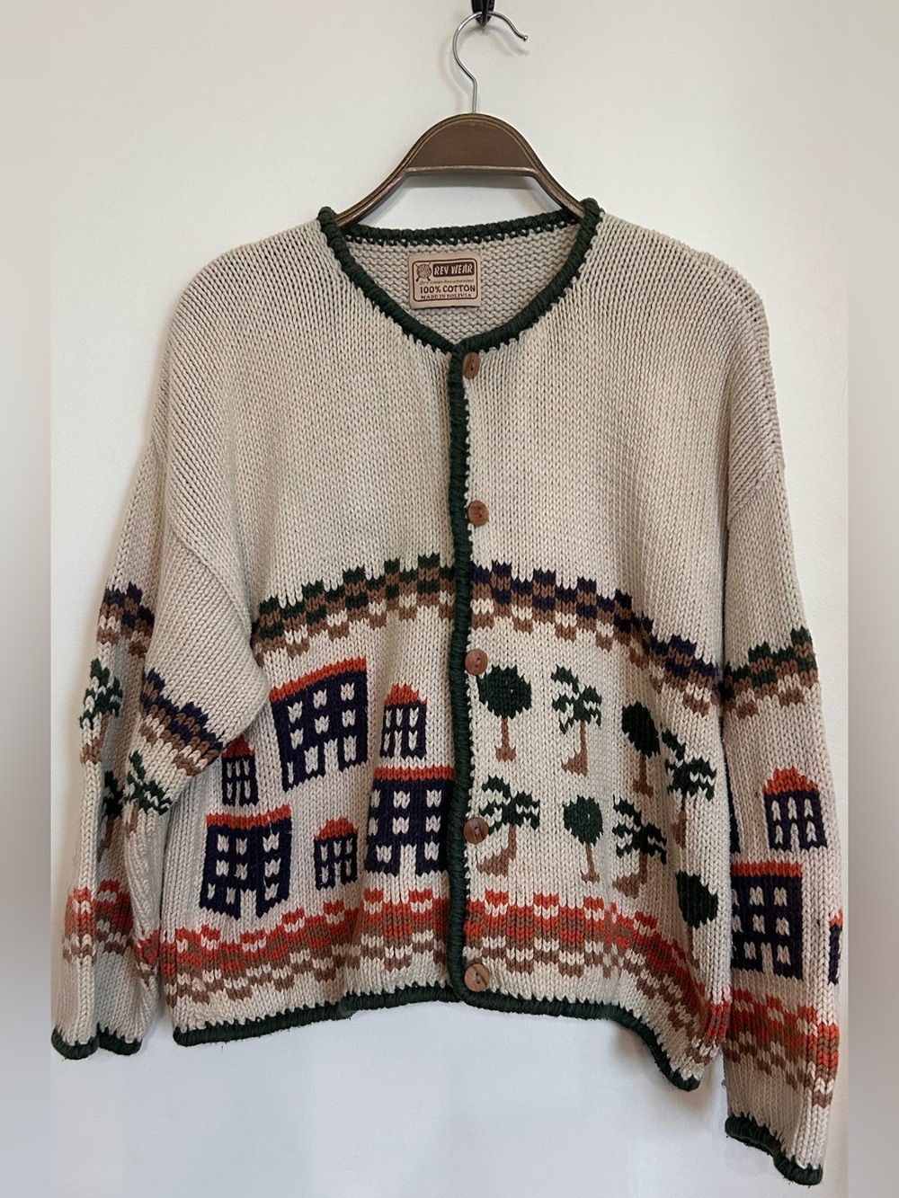 VINTAGE REV WEAR 100% COTTON MADE IN BOLIVIA HEAVY KNIT BUTTON UP CARDIGAN